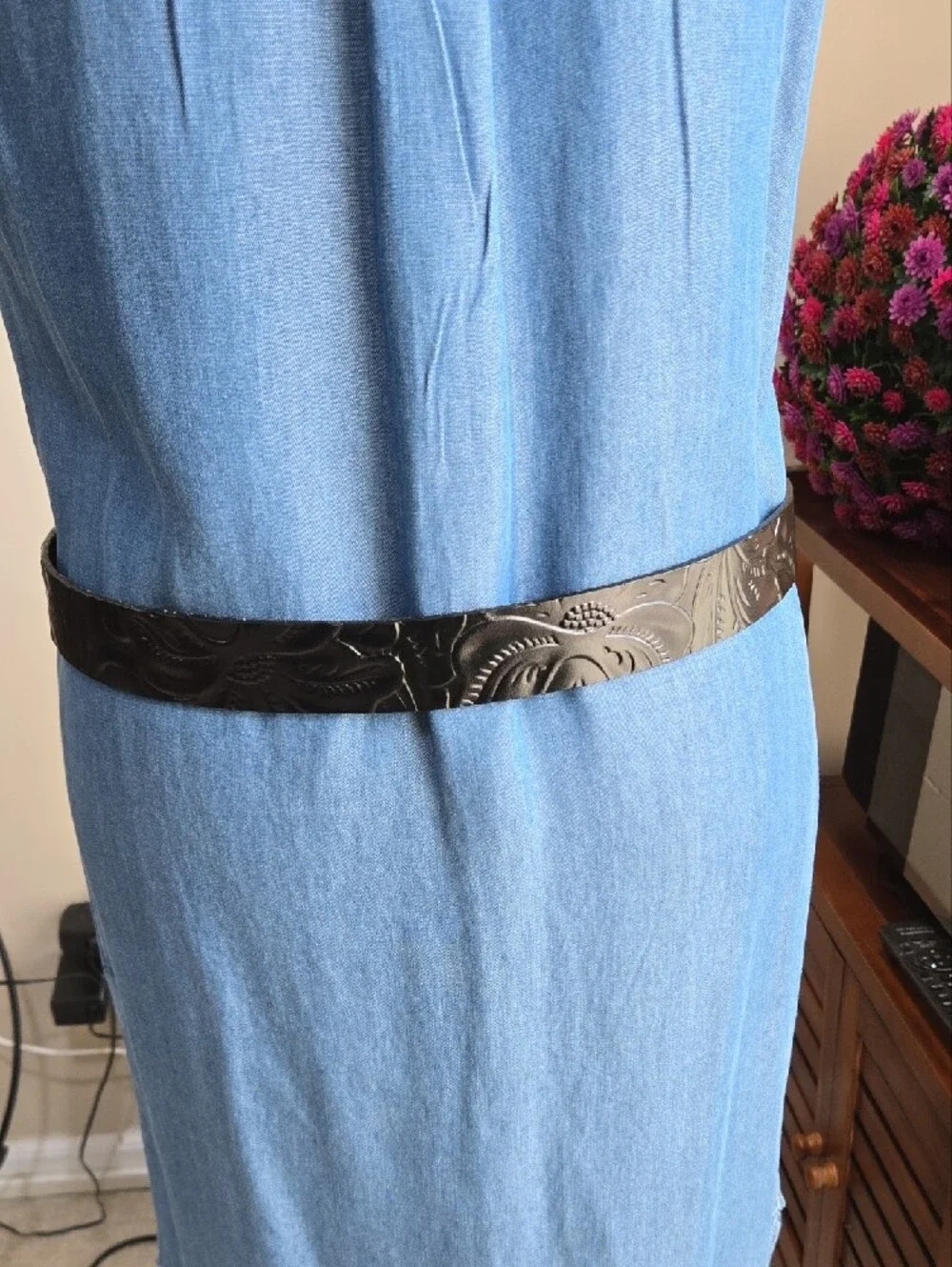 Patricia Nash Embossed Leather Belt with Silver Buckle